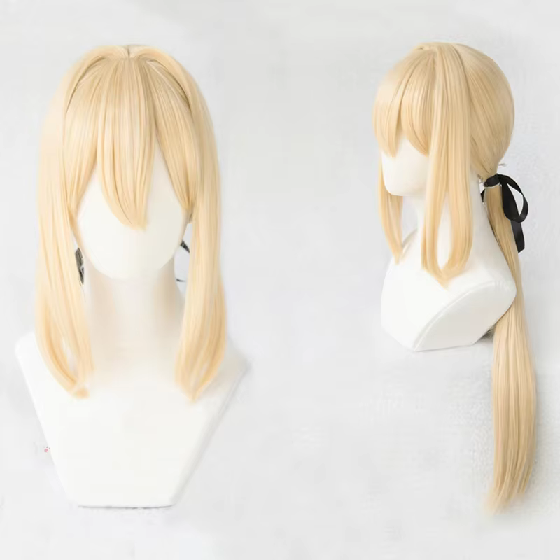 Perruque de Cosplay Violet Evergarden, perruques synthétiques blondes claires résistantes à la chale