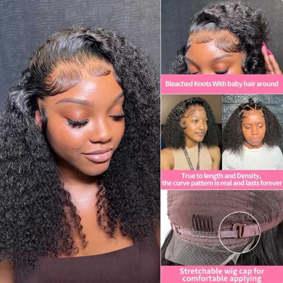 Perruques Courtes Bob Bouclées Effet Mouillé 13x4 Lace Front Cheveux Humains Brésiliens Deep Wave 13