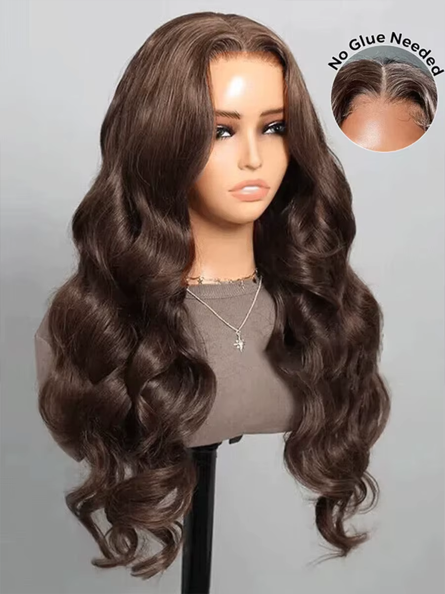 Perruque Lace Frontal Wig Body Wave brésilienne naturelle, cheveux vierges, brun chocolat, 13x4, 13x