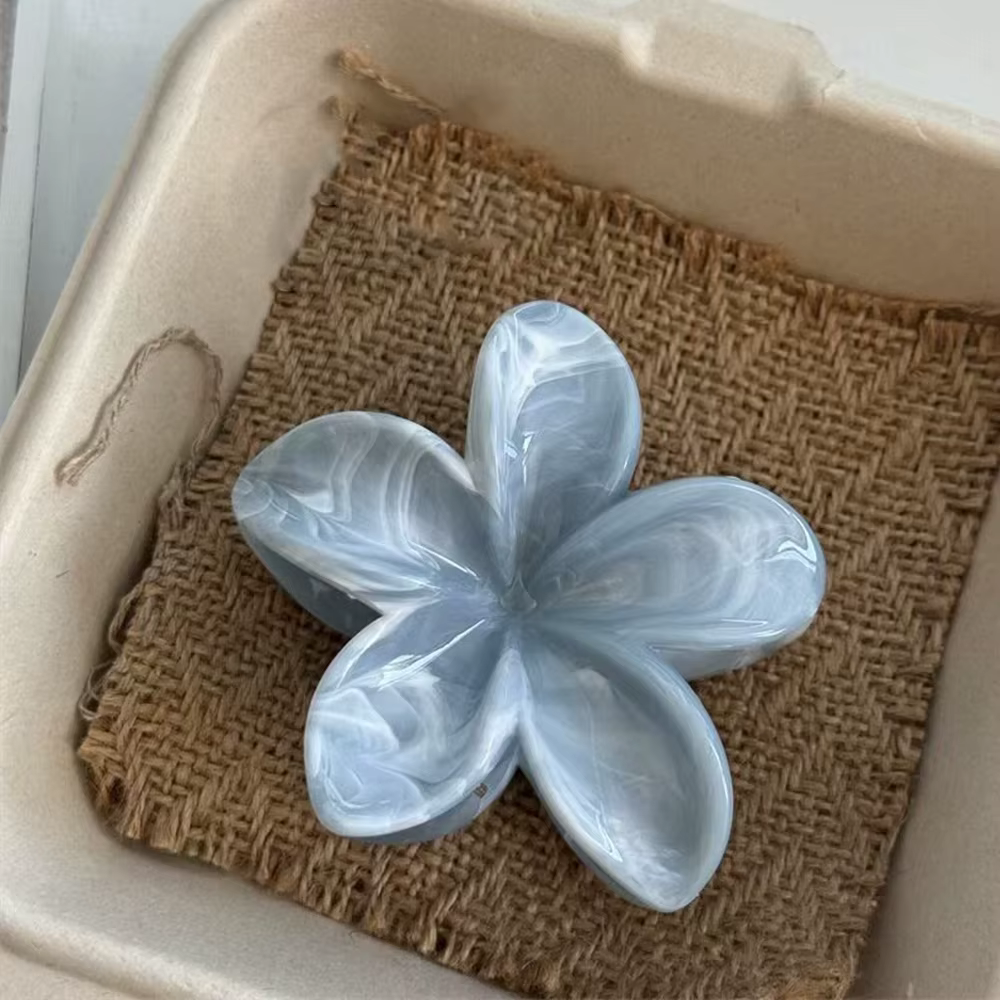 Nouvelle pince à cheveux jaune grande taille avec fleurs bleues, pince requin élégante et polyvalent