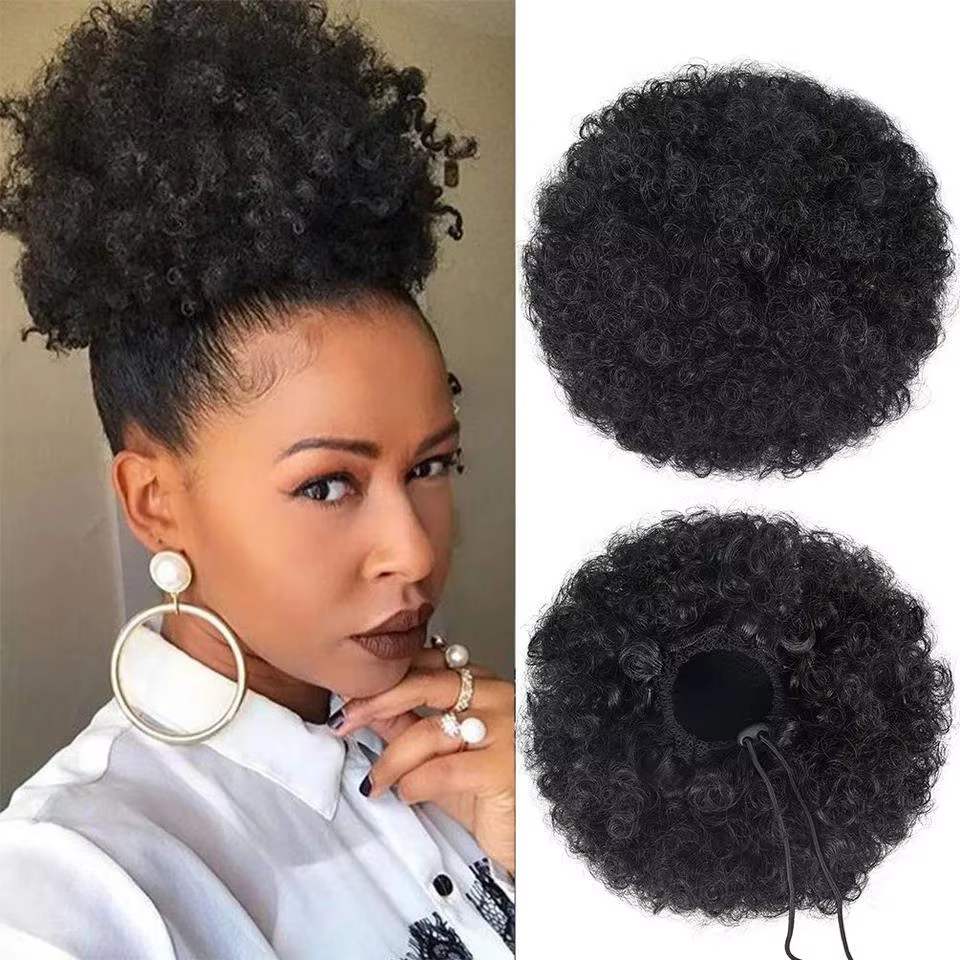 Queue de cheval afro à cordon, extensions de cheveux synthétiques courts bouclés crépus, postiches c
