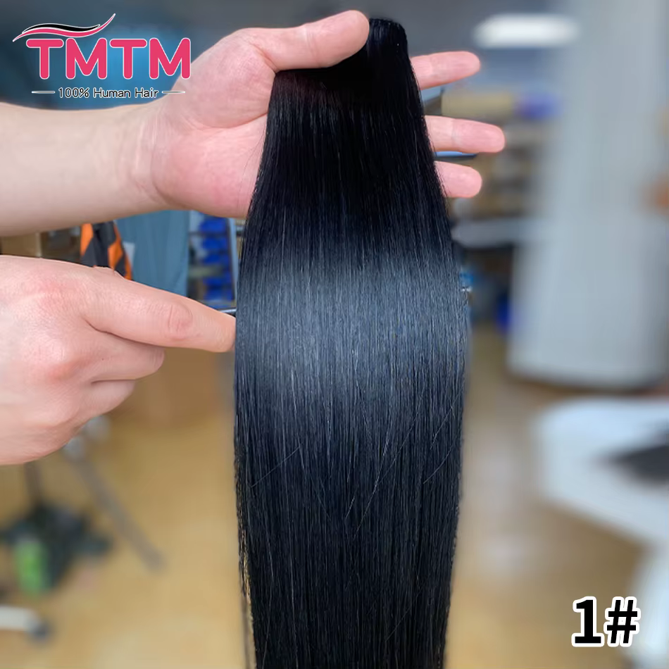 Extensions de cheveux humains lisses à clipser, 7 pièces/ensemble, pour tête entière, style brésilie