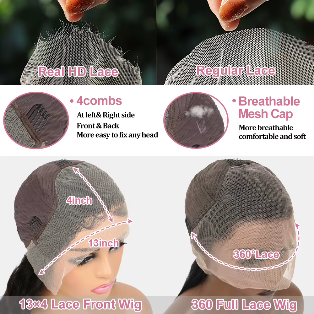 Perruque Lace Frontal Wig 360 naturelle brésilienne lisse, cheveux lisses, 13x6, Transparent, pre-pl