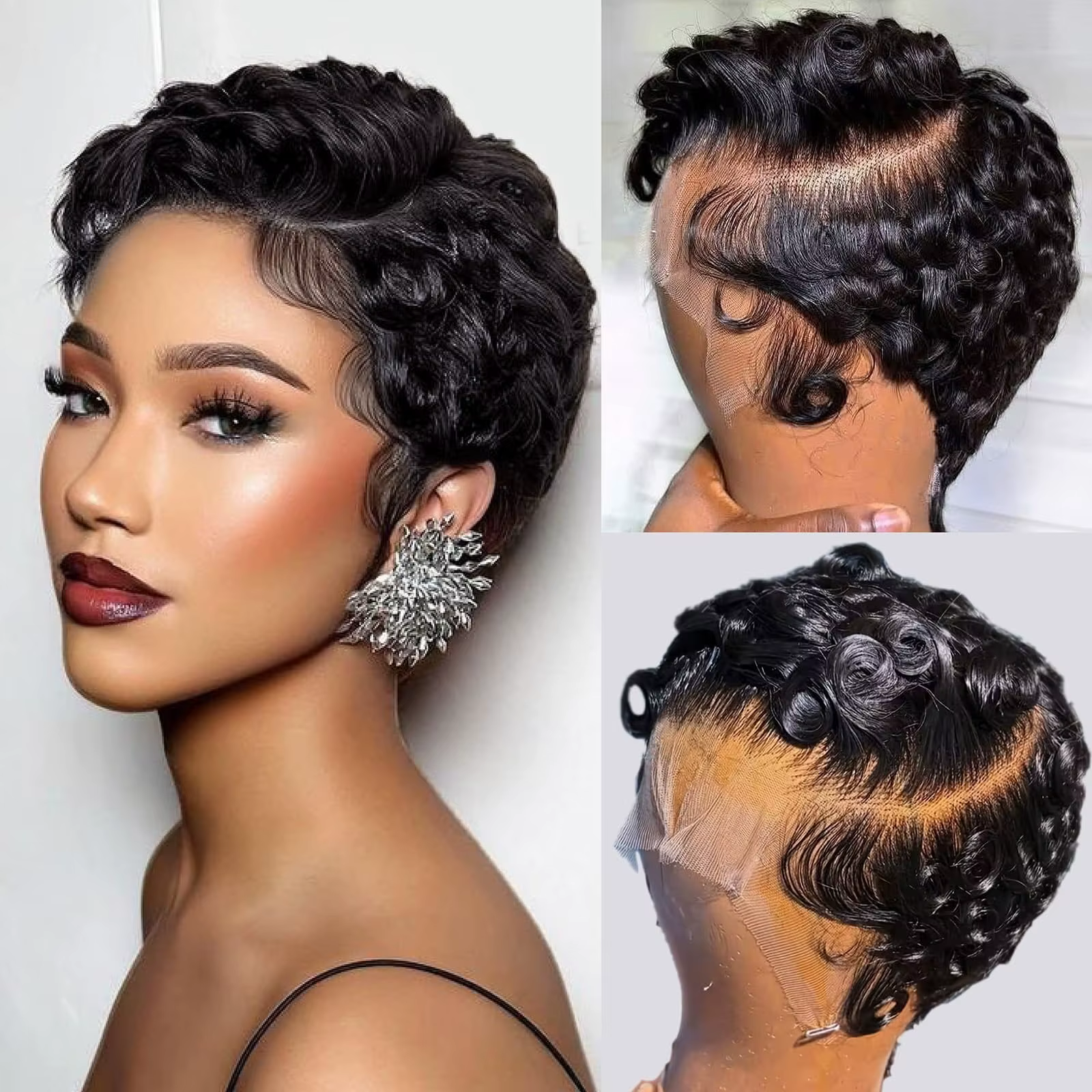 Perruque brésilienne Remy Deep Wave Pixie Cut 13x4 Lace Front, ligne de cheveux pré-épilée, style on