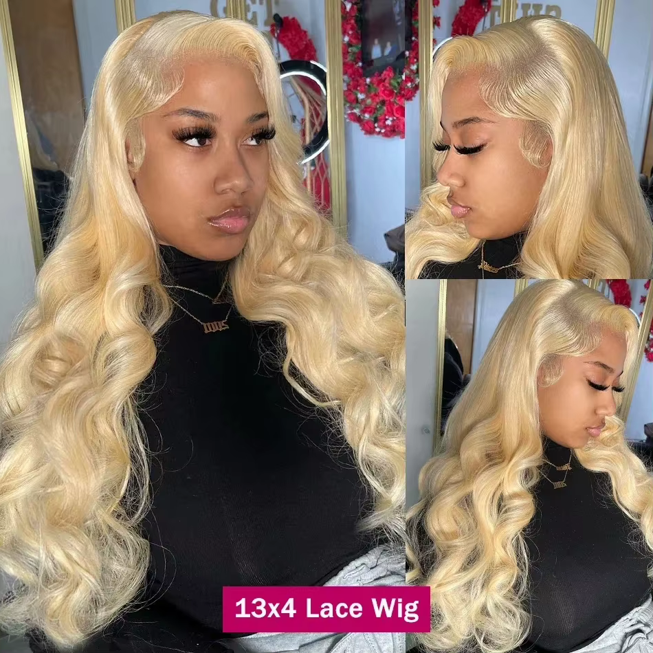 613 perruque de cheveux humains 13X6 vague de corps Blonde Hd dentelle frontale perruque pré-épilée 