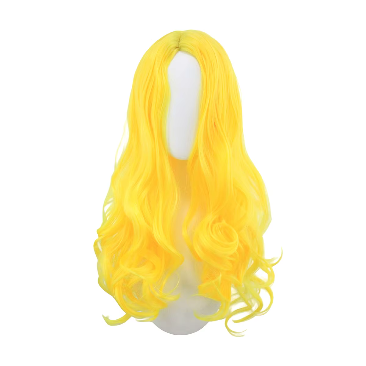 Perruque synthétique longue et bouclée jaune vif pour femme, pour cosplay et soirées à thème