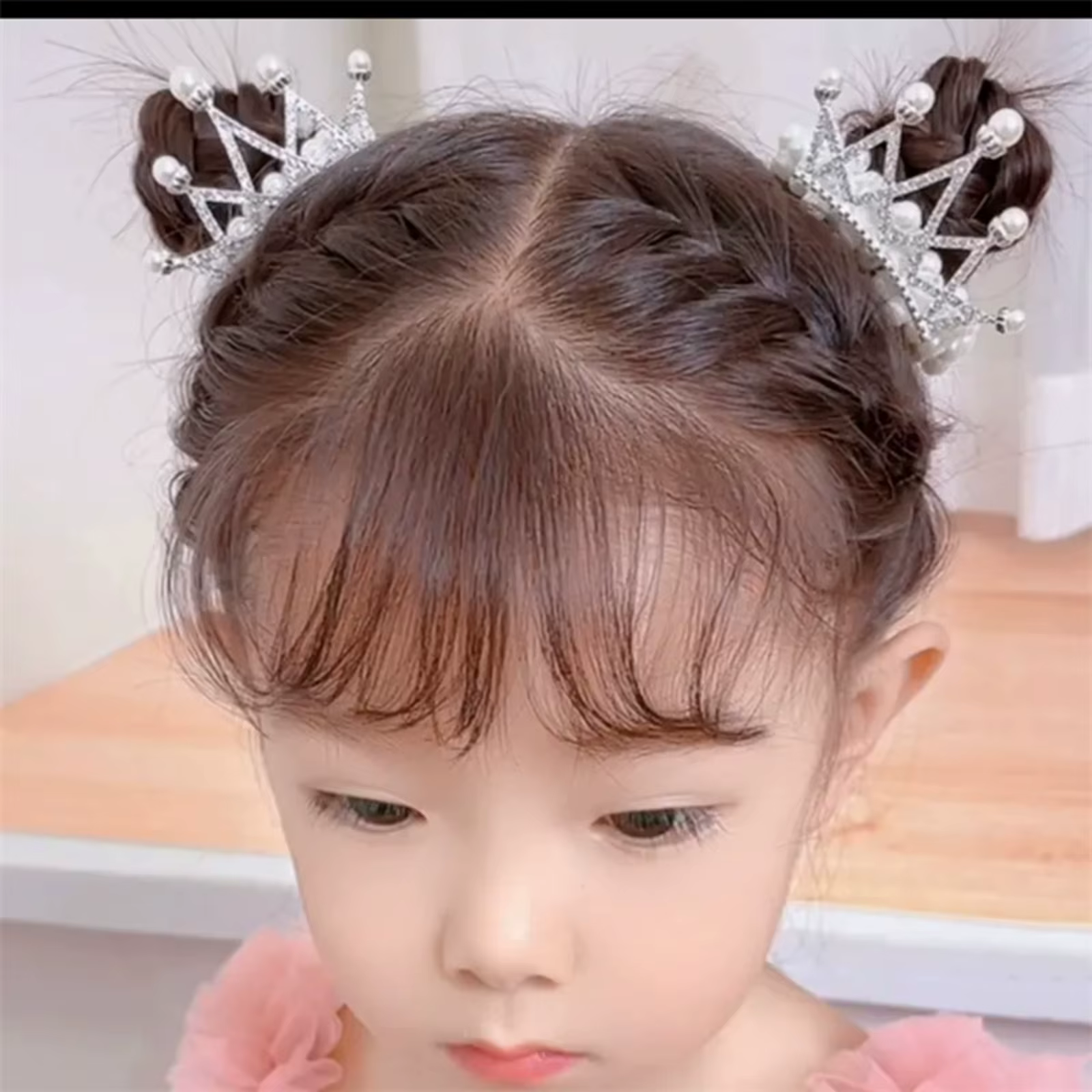 2PC Accessoires de coiffure pour enfants : Bandeaux élastiques en caoutchouc avec couronne de perles