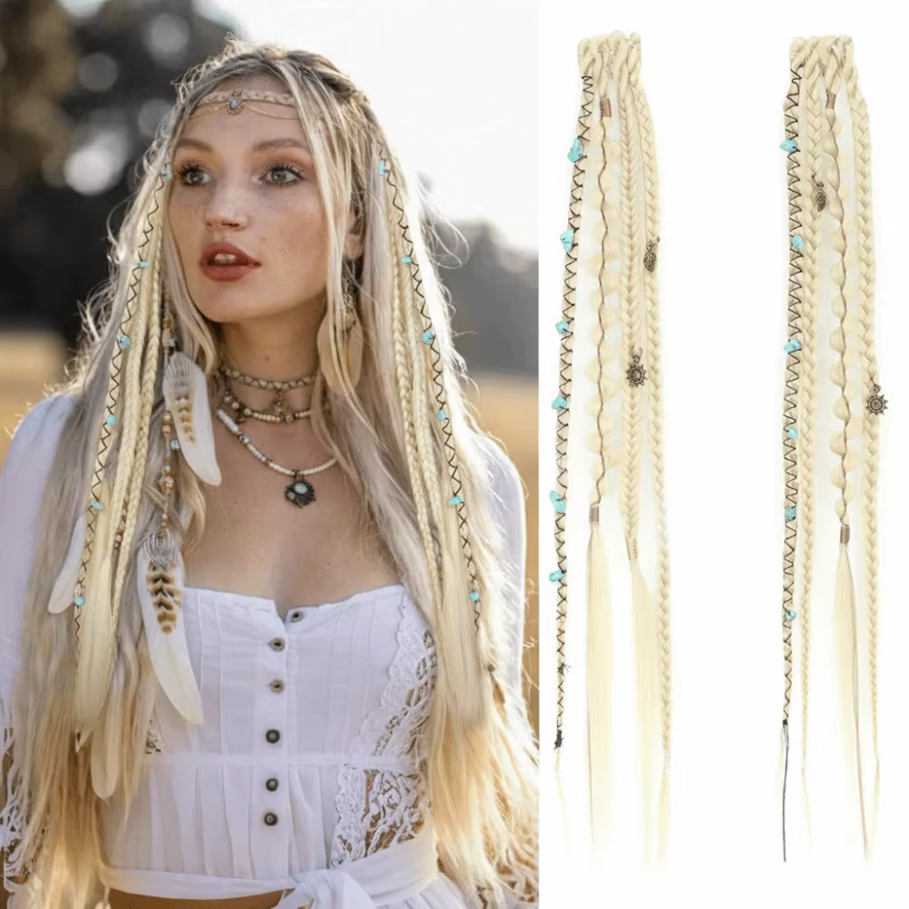 Extensions de cheveux synthétiques tressées à clipser Bohemia, faites à la main, 16 pouces, longues