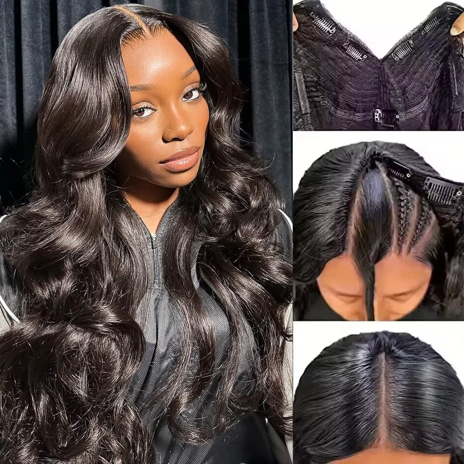 Perruque V Part Body Wave en cheveux humains bruts, 18-32 pouces, densité 220%, style brésilien ondu