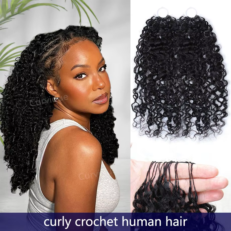 Extensions de cheveux humains bouclés au crochet, style boucles birmanes, pré-séparées, sans nœuds, 