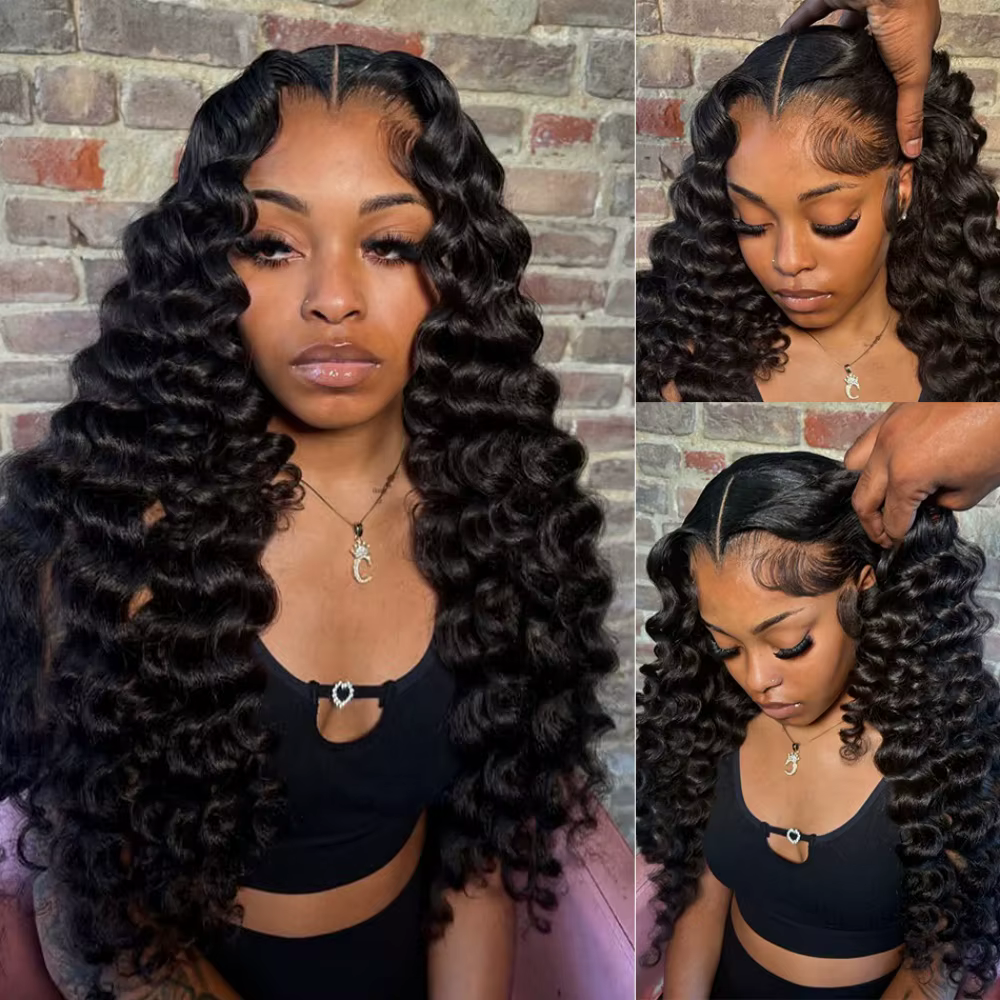Perruques Lace Front 13x6 en Cheveux Humains Ondulés Profonds, 42 Pouces, Bouclées Effet Mouillé, HD