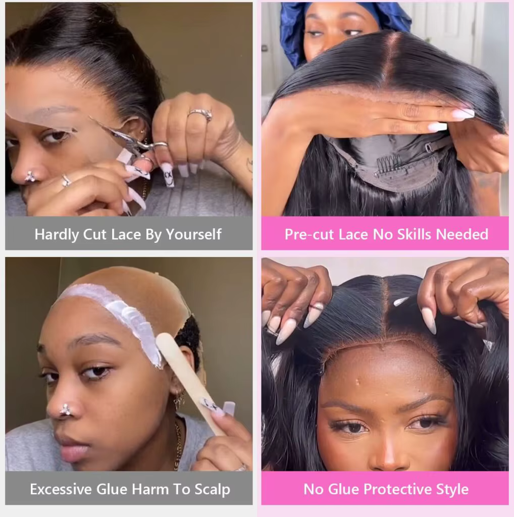 Wear matchs Go-Perruque droite sans colle avec fermeture en dentelle HD, délié pré-plumé, cheveux hu