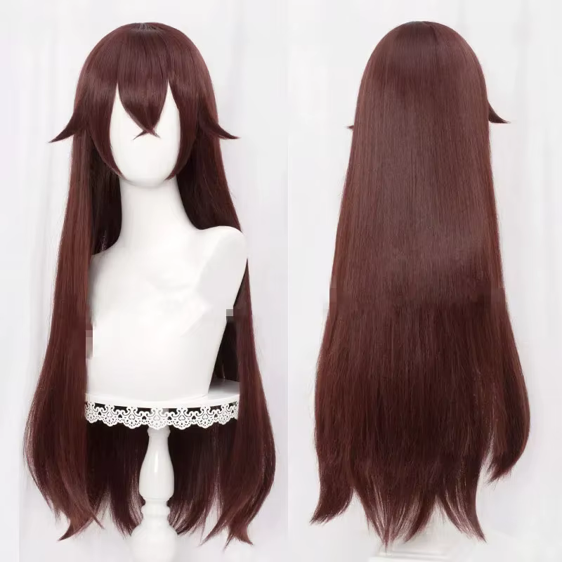 Genshin Impact ambre Cosplay perruques jeu Cosplay longue marron perruque droite avec frange résista