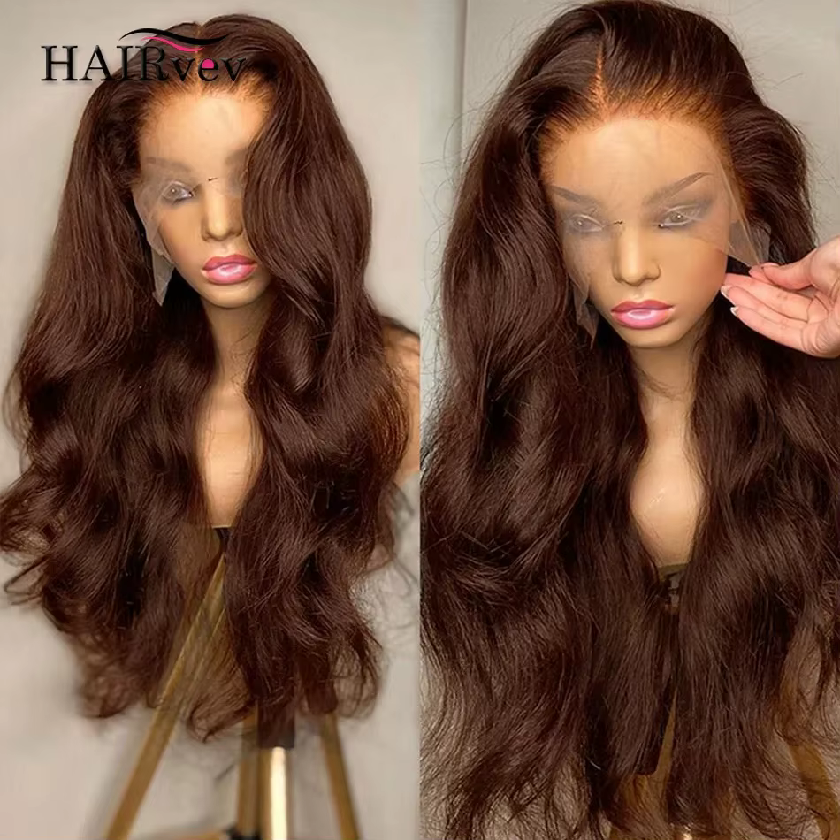 Perruque Lace Front Wig Body Wave brésilienne naturelle, cheveux naturels, brun chocolat, 13x4, pre-