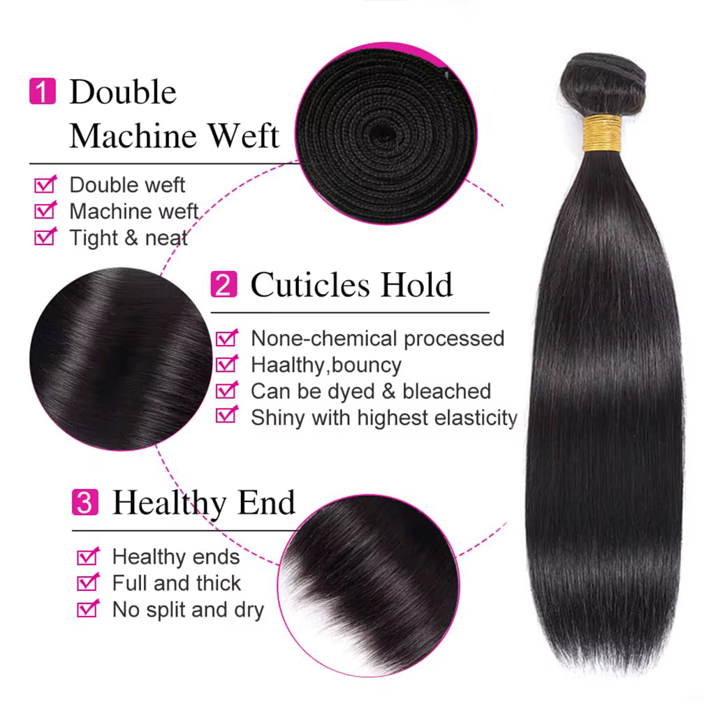 Extensions de cheveux humains brésiliens lisses, 3 mèches avec closure HD 4x4 pré-épilée, couleur no