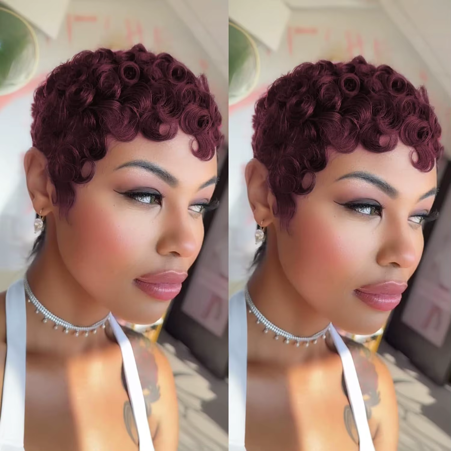 99J court couches Pixie bouclés perruques cheveux humains rouge foncé Chic Pixie coupe perruque de c