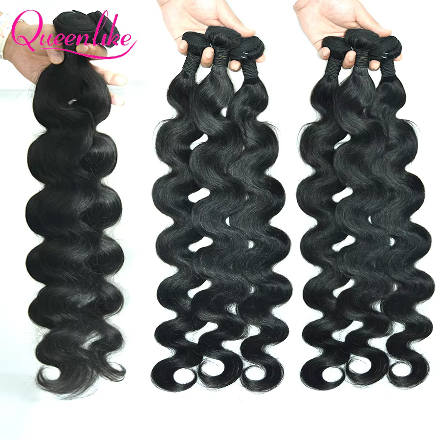 Queenlike 26 28 30 32 pouces paquets de vague de corps 100% cheveux humains avec 4x 4/5x5 fermeture