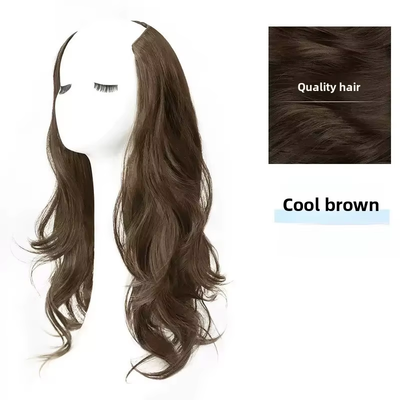 Perruque synthétique longue bouclée invisible sans couture en forme de V pour femmes, volume simulé,