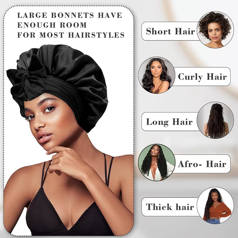 Bonnet de nuit en satin pour femmes, confortable, respirant, doux, pour cheveux bouclés, avec large