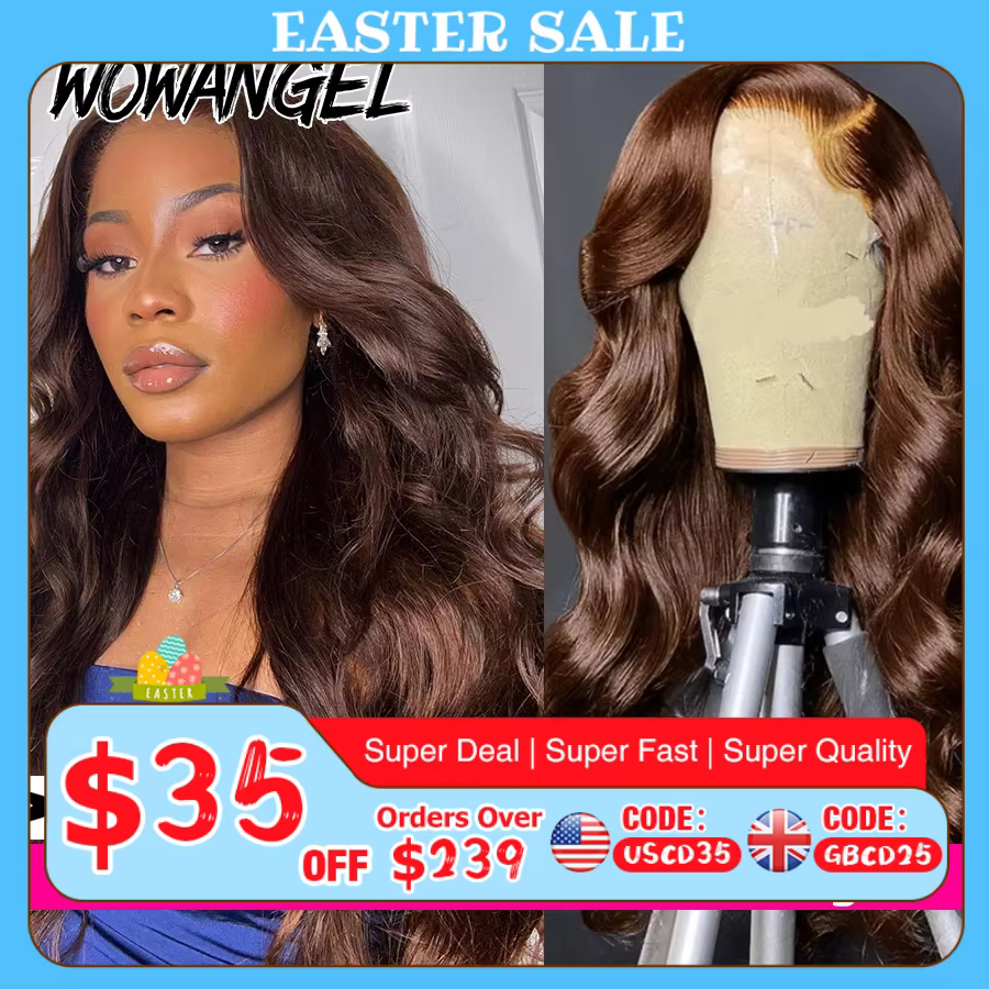 Wow ange chocolat brun HD dentelle frontale perruque vague de corps 250% 13x6 HD dentelle avant perr