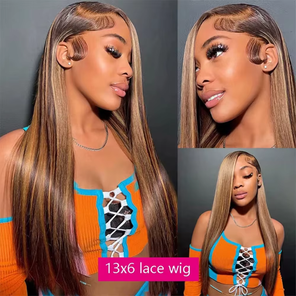 Hd 13x6 mettre en évidence perruque cheveux humains miel blond brun couleur dentelle avant perruques