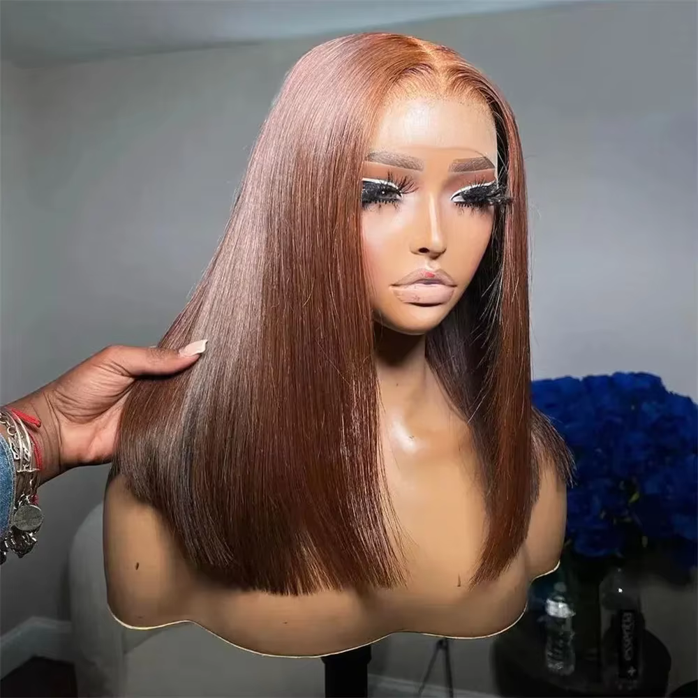 Perruque Bob Courte Vietnamienne 100% Cheveux Humains Couleur Brun Chocolat 13x4 Full Lace Frontal D