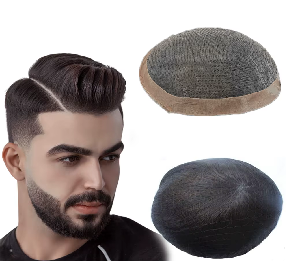 Toupet pour hommes Fine Mono hommes toupet système de remplacement de cheveux humains prothèse capil