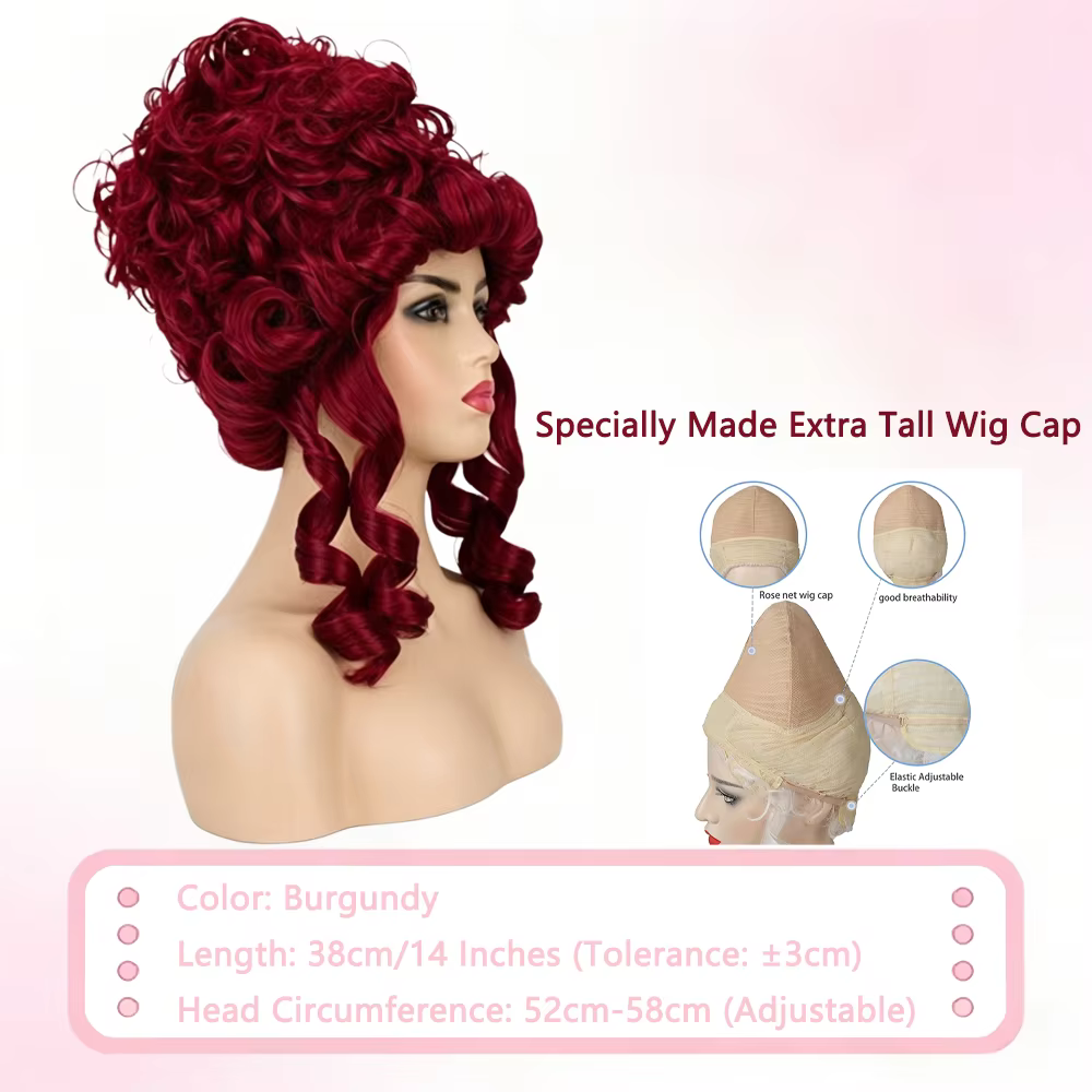 Perruque synthétique vintage Rococo Bourgogne à couronne haute, coiffure de dame de cour européenne 