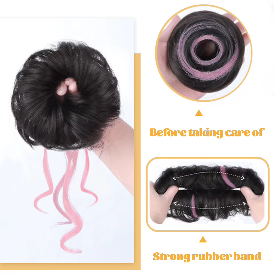 LM-Chignon synthétique désordonné pour femme, bande de cheveux bouclés, chouchou élastique, faux mor
