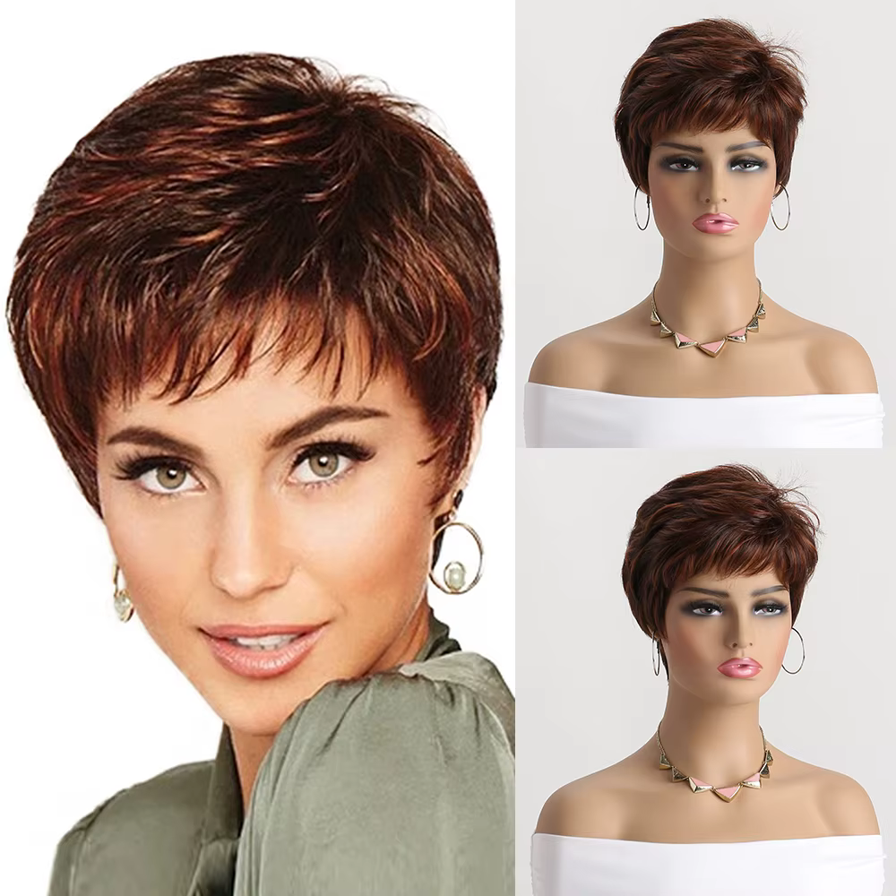 Perruque synthétique brune naturelle pour femmes, perruque courte bouclée de 10 pouces, cheveux rési