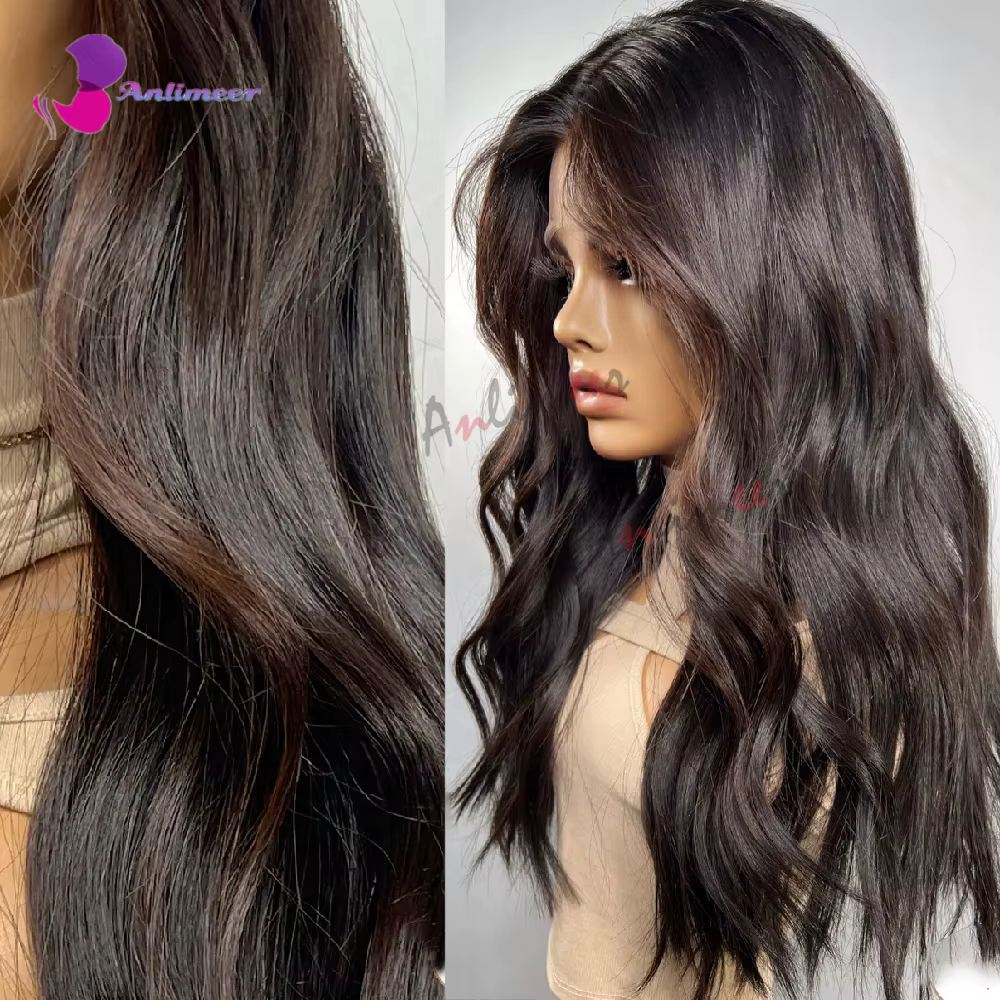 Perruque Lace Frontale Balayage Brun Chocolat en Cheveux Humains Naturels pour Femmes, Perruque Brun