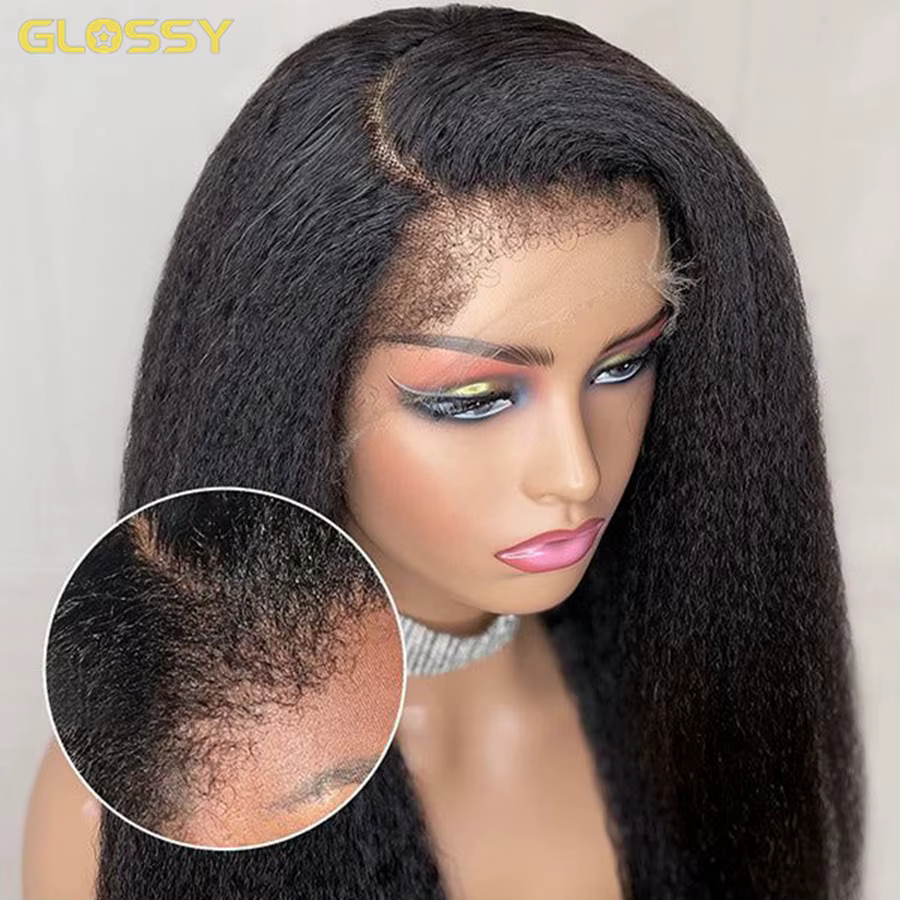 Perruque Brésilienne Naturelle Sans Colle, Cheveux Crépus Lisses, Afro, HD, 13x4, 250%, 30/34 Pouces