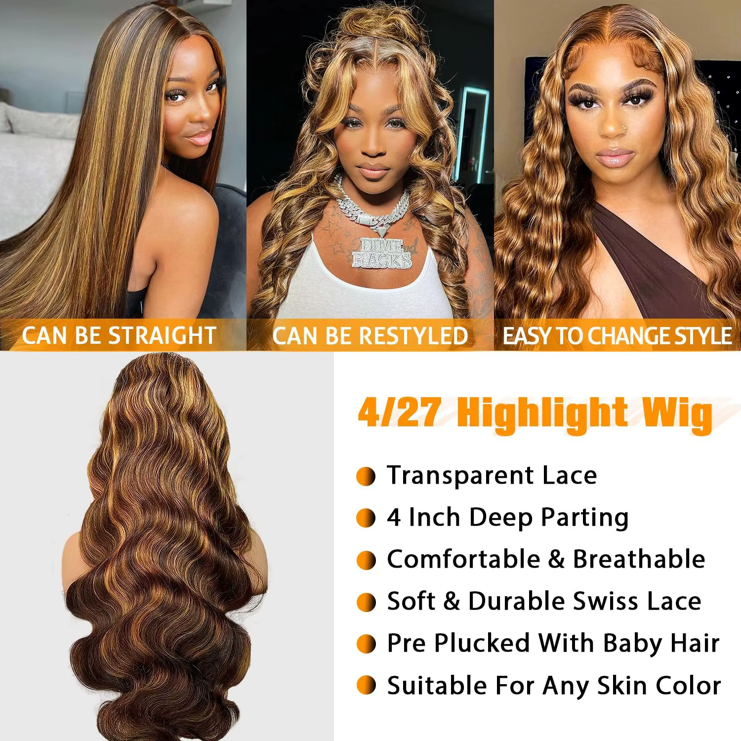 30 pouces miel blond Ombre 13X4 HD dentelle avant perruque cheveux humains mettre en évidence vague 