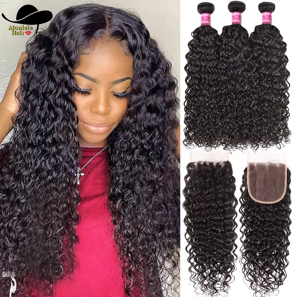 Extensions de cheveux humains malaisiens ondulés avec closure en dentelle, tissage de cheveux humain