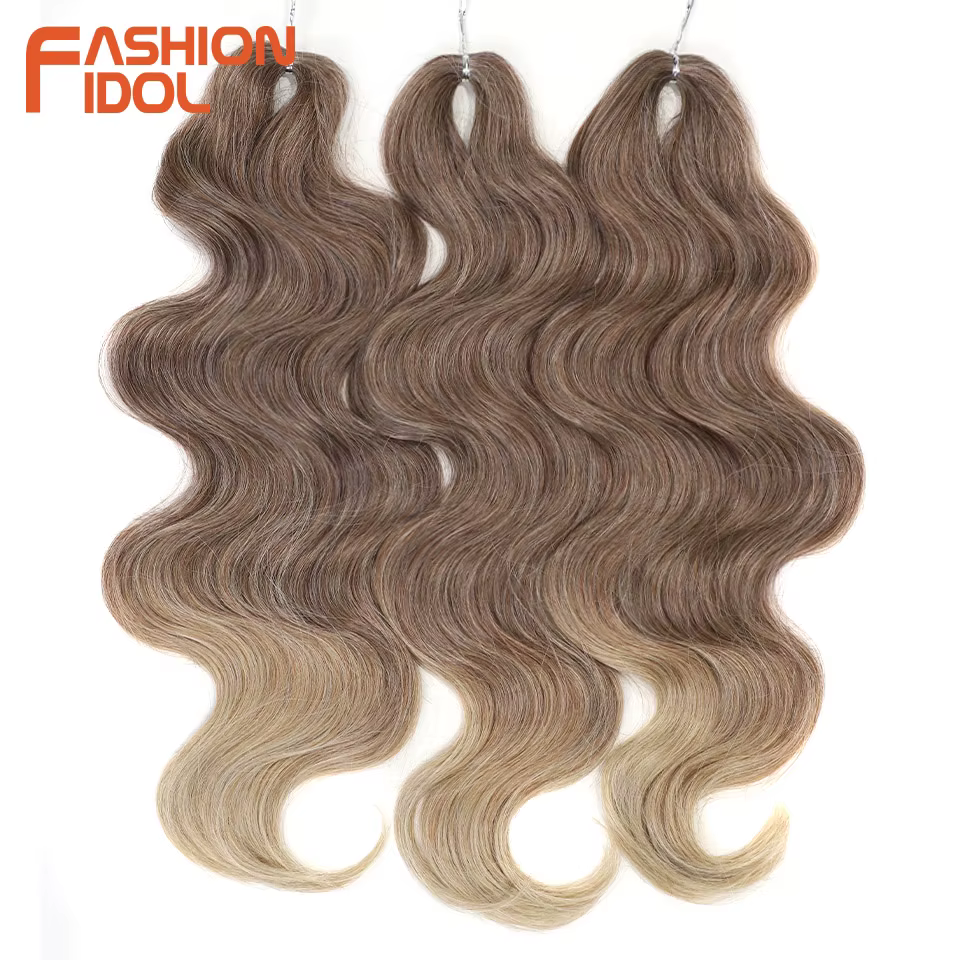 FASHION IDOL 24 pouces vague de corps Crochet cheveux 3 pièces tresses de cheveux synthétiques faux