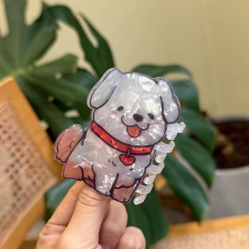 1pc nouveau dessin animé cheveux bouclés amour Chai chien corgi chiot acrylique pince à cheveux dess