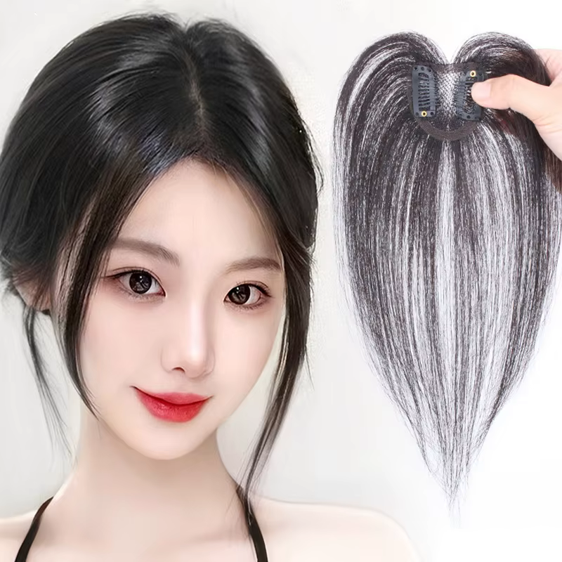 Cheveux humains petit coeur de pêche Invisible respirant pièce de cheveux droite Topper augmenter le