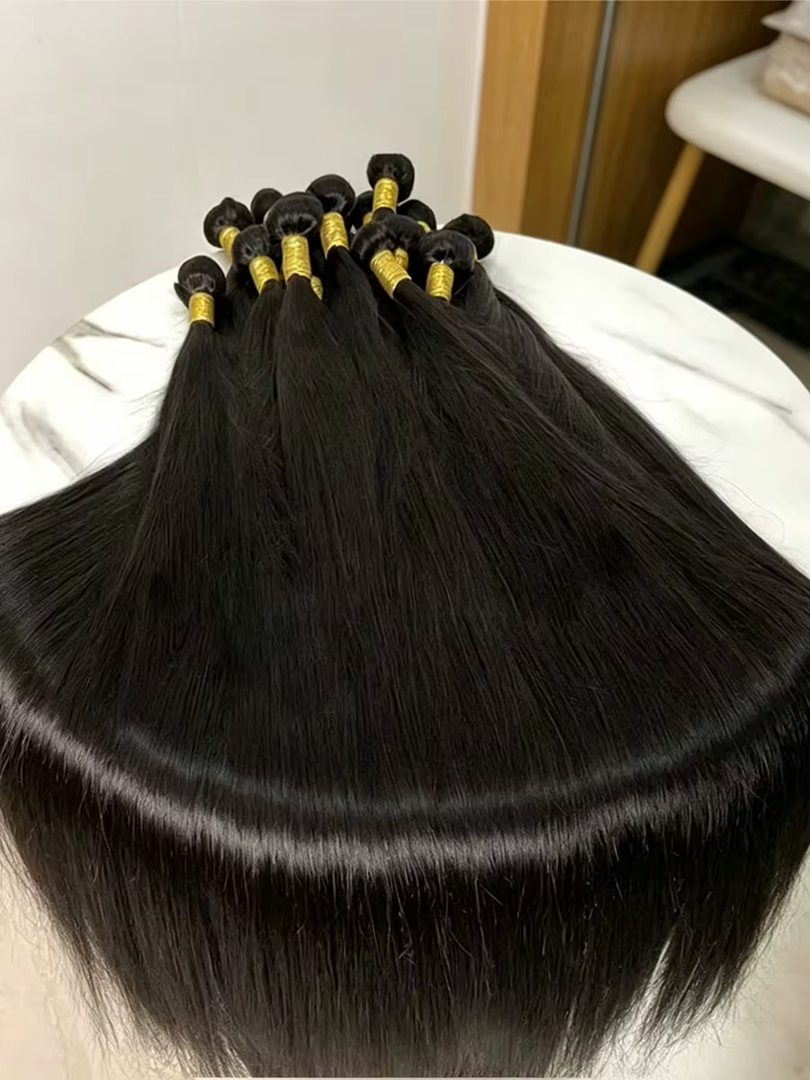 Extensions de cheveux vierges brésiliens lisses non traités, tissage de cheveux humains noir naturel