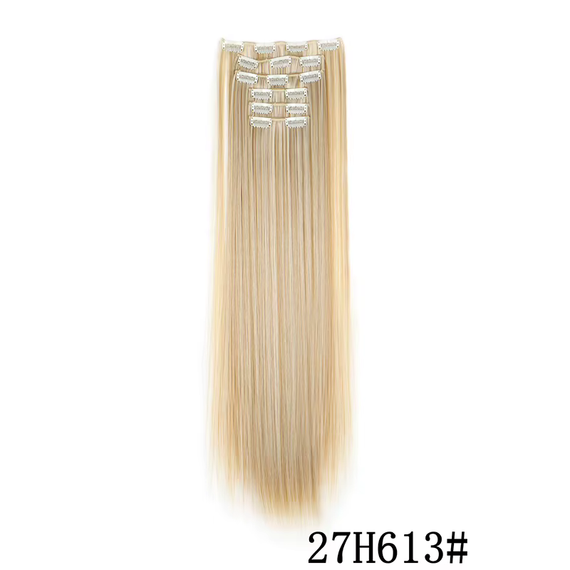 Extensions capillaires synthétiques à Clips, postiches longues et lisses, blondes et noires, faux ch