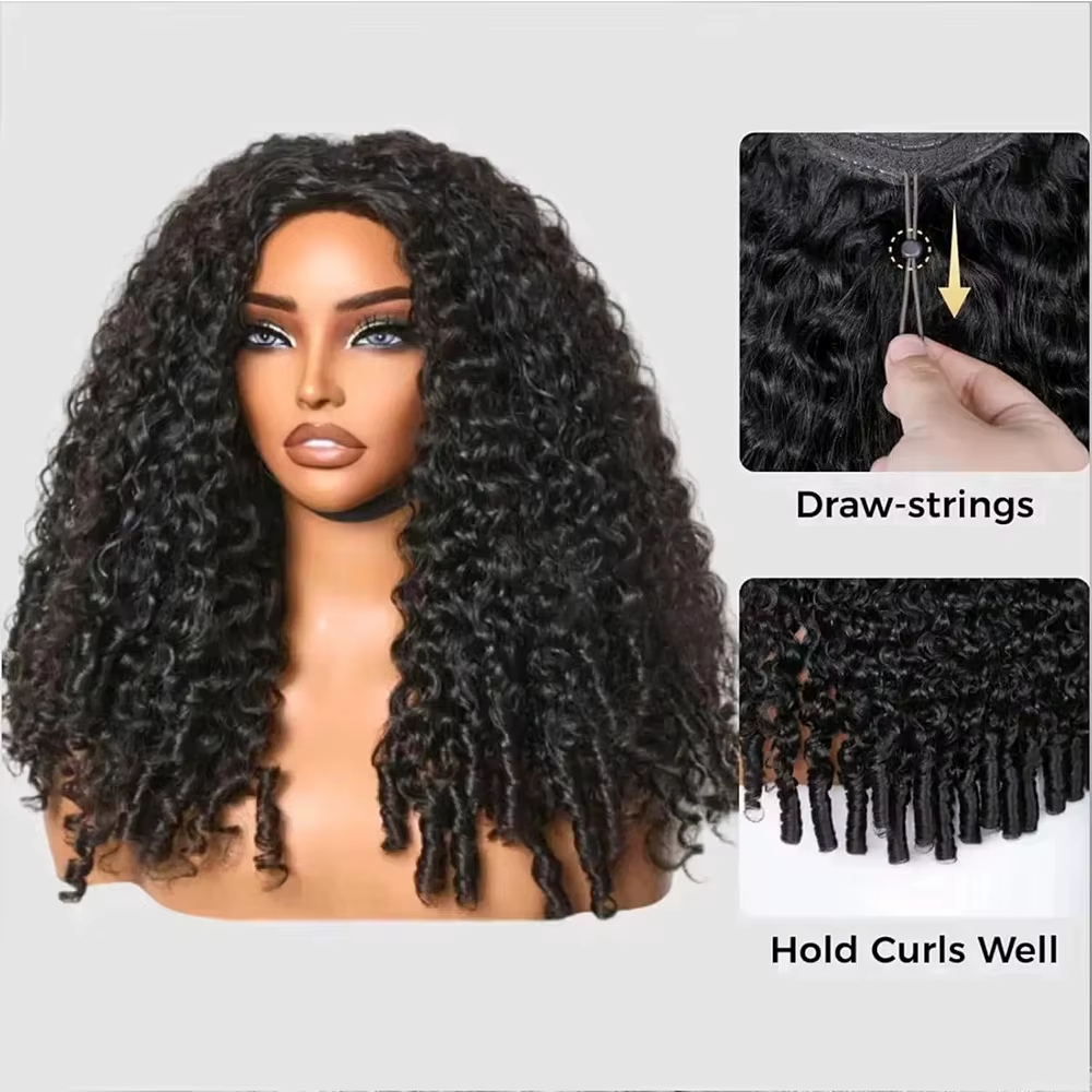 250% perruques sans colle cheveux humains birman bouclés bandeau perruque mise à niveau 3 en 1 demi-