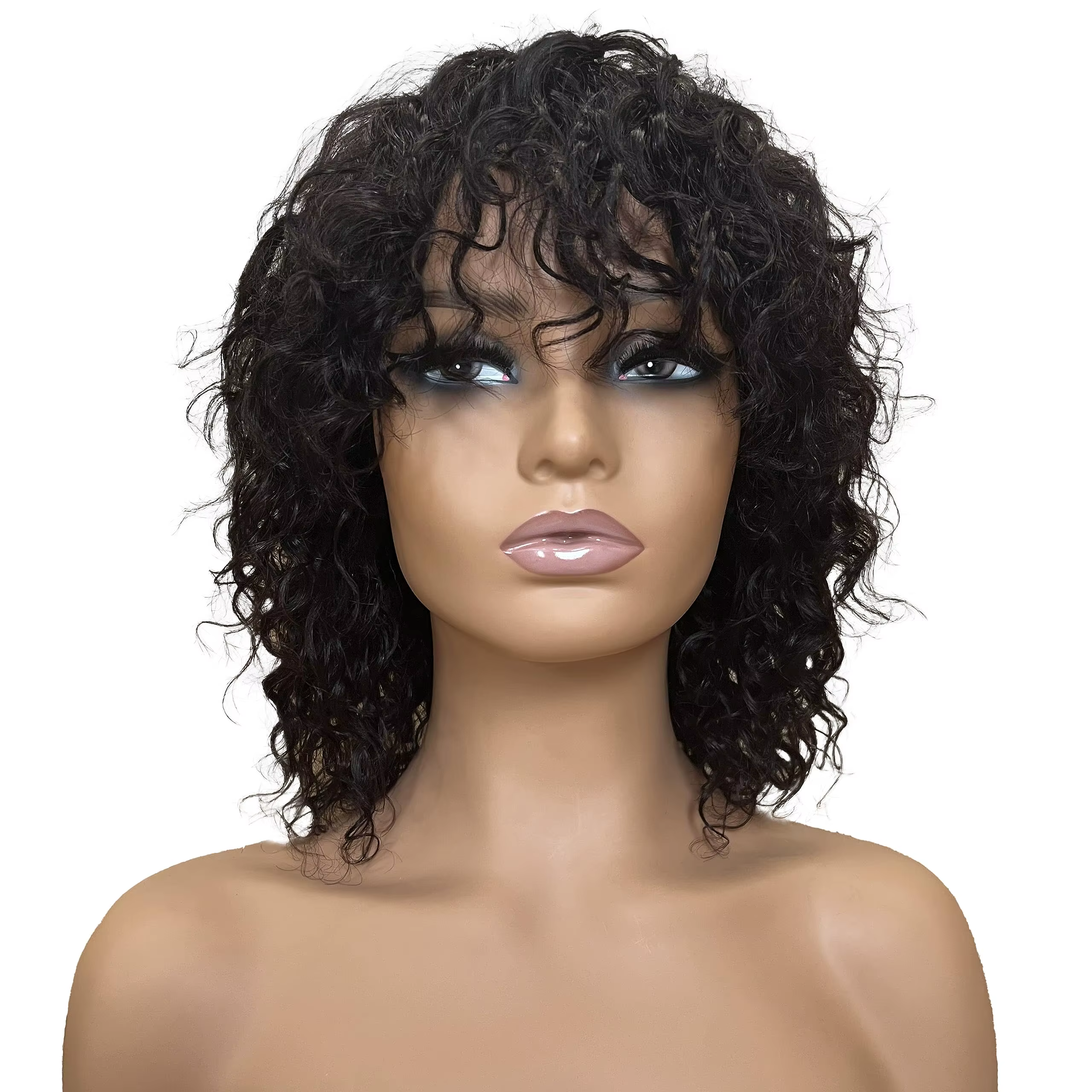 Perruque courte bouclée Jerry Curly Pixie Bob, entièrement fabriquée à la machine, avec frange, adap
