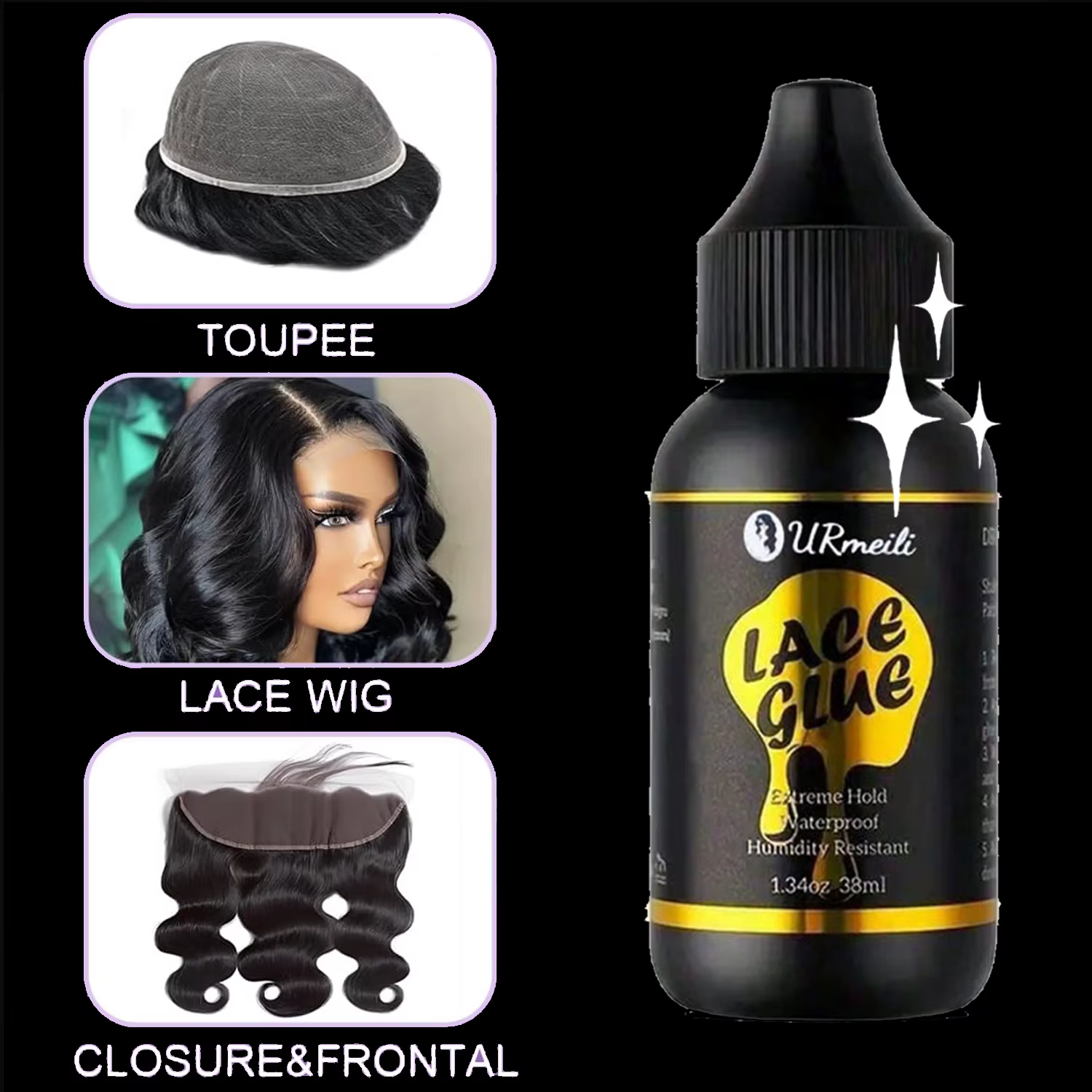 Kit de colle pour perruque 4 pièces pour perruque à dentelle frontale, comprenant un spray de fusion