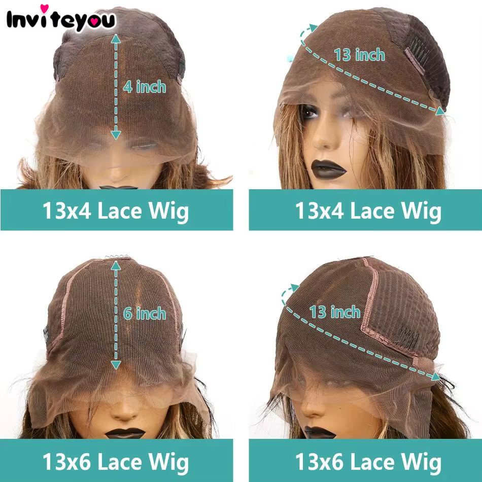 Perruque Lace Frontale 13x4 13x6 HD Highlight Body Wave pour Femme, Cheveux Humains Remy Ombrés P4/2
