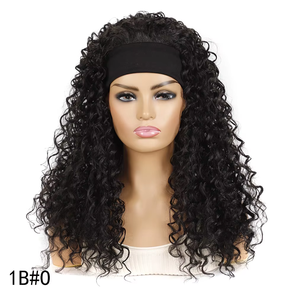 Perruque synthétique bandeau longue bouclée à ondulations profondes, style afro, sans colle, résista