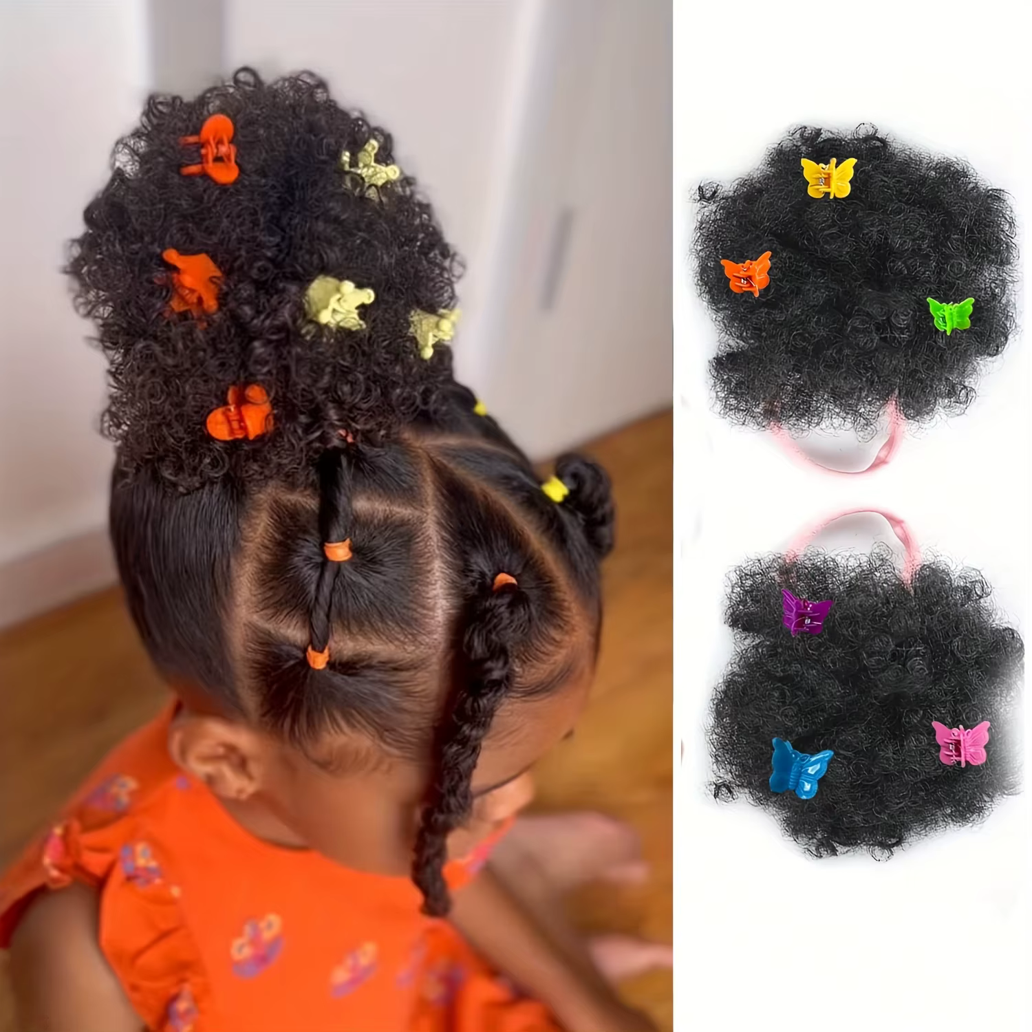 Extensions de cheveux synthétiques bouffantes africaines avec pinces papillon colorées, cheveux synt