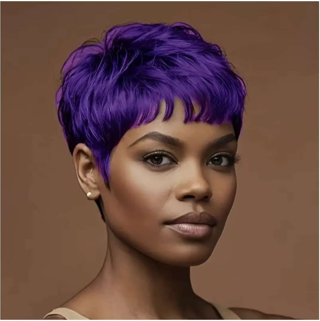 Cheveux courts noirs synthétiques pour femmes, coupe ultraviolette Pixie, frange courte, Fak ultravi
