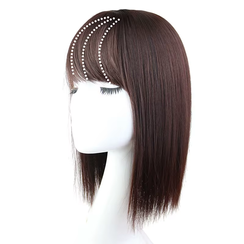 25 cm perruque pièce cheveux raides Toppers postiche anti-dérapant pince en femmes frange frange Ext
