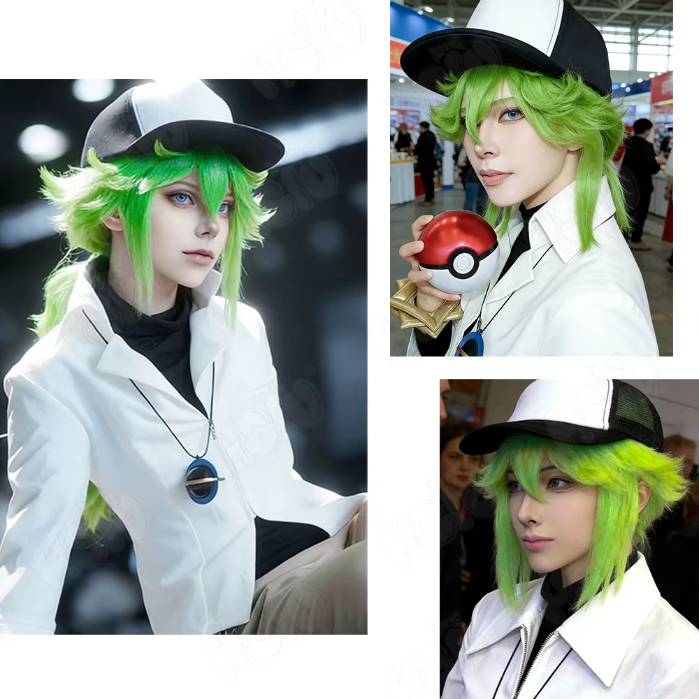 N Cosplay perruque fibre synthétique perruque 「HSIU」 80Cm herbe vert longue perruque + bonnet de per