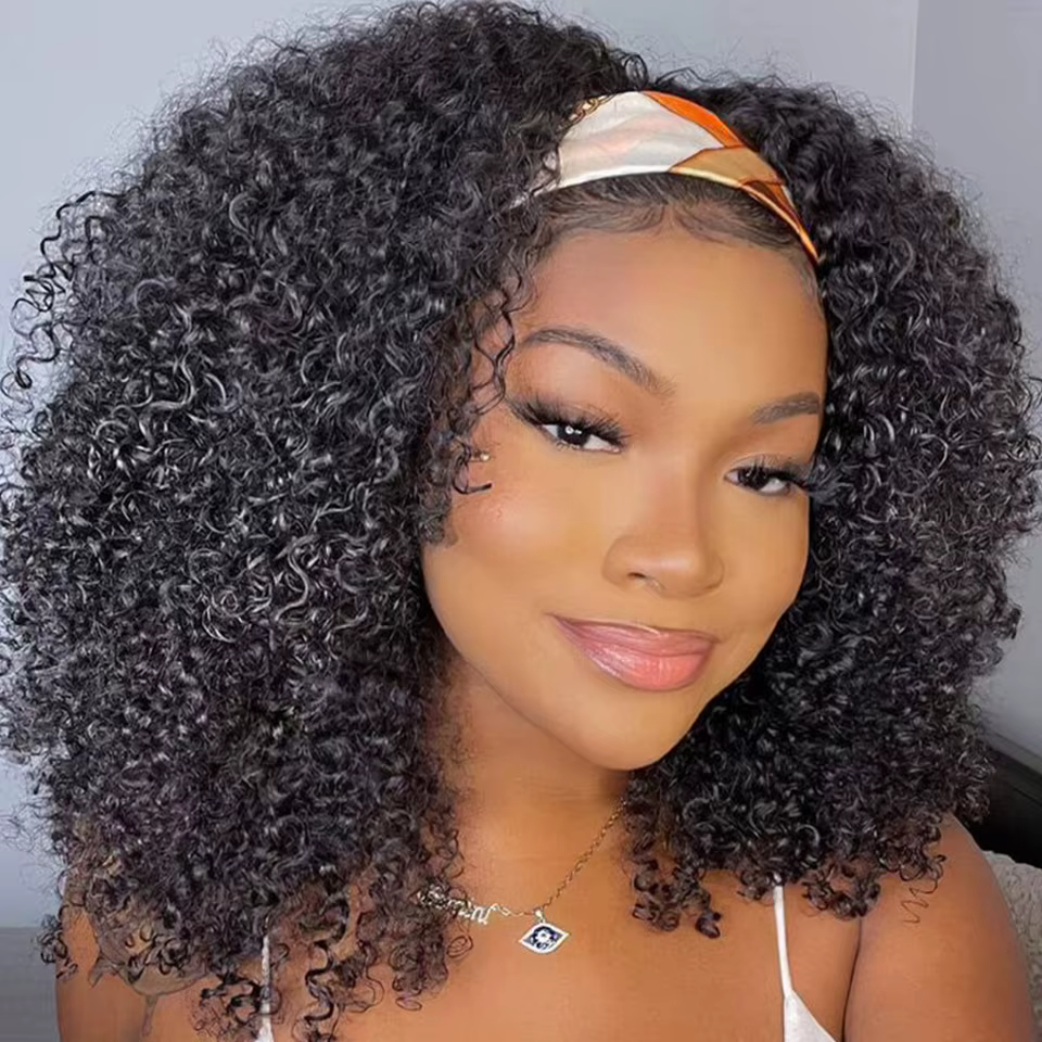 Perruque bandeau cheveux humains crépus bouclés pour femmes noires, densité 250%, sans colle, brésil