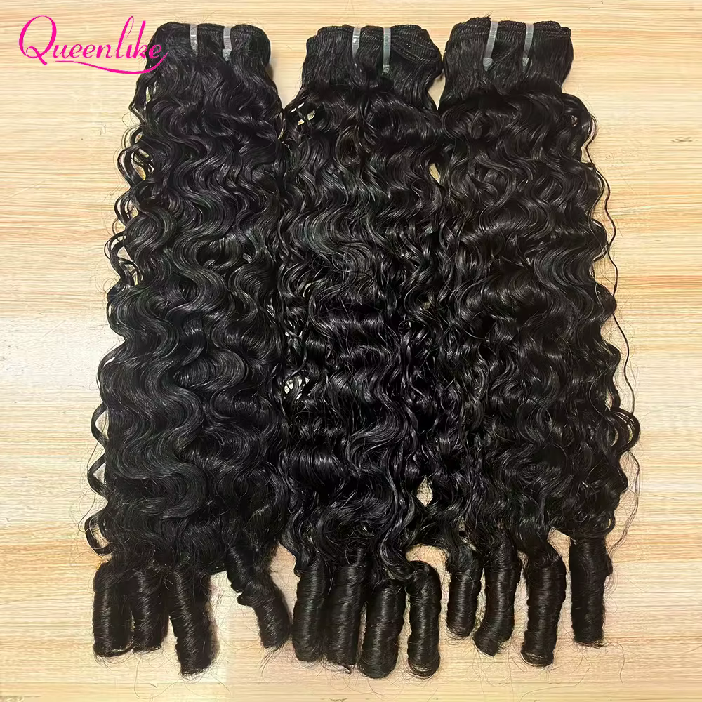 Queenlike birman bouclés cheveux humains crus paquets 15A Double dessiné 1/3/4 paquets Pixie bouclés